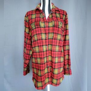 LL Bean Red/Green/Yellow Flannel Plaid Button Down Mens XS